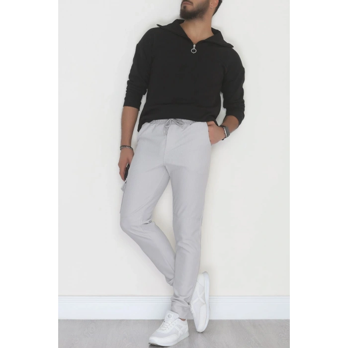 Kargo Cepli Ottoman Kumaş Erkek Eşofman Altı Gri - 42653.1937.