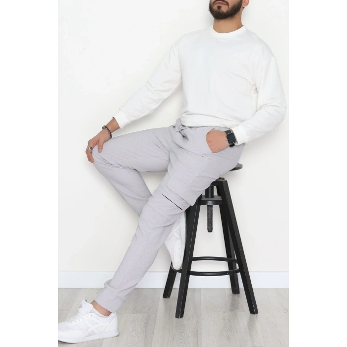 Kargo Cepli Ottoman Kumaş Erkek Eşofman Altı Gri - 42654.1937.