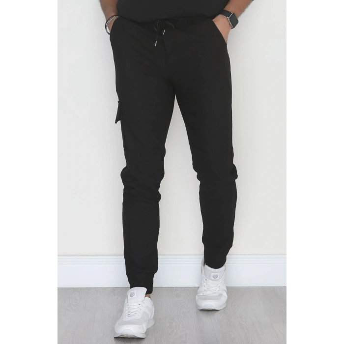 Kargo Cepli Ottoman Kumaş Erkek Eşofman Altı Siyah - 42653.1937.