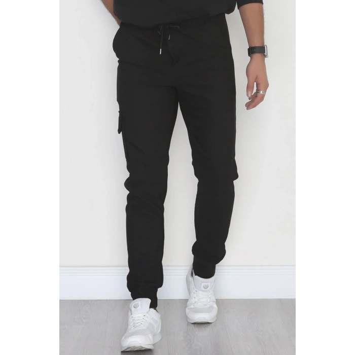 Kargo Cepli Ottoman Kumaş Erkek Eşofman Altı Siyah - 42653.1937.