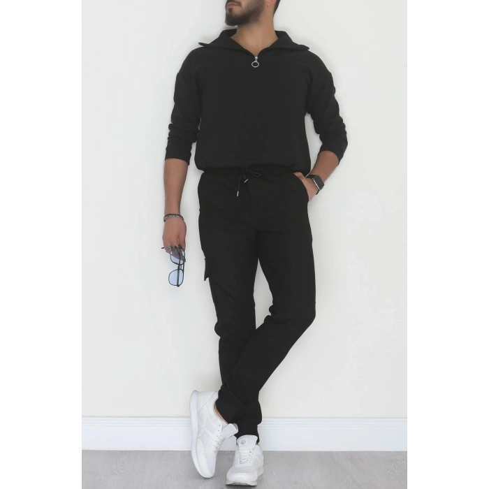 Kargo Cepli Ottoman Kumaş Erkek Eşofman Altı Siyah - 42653.1937.