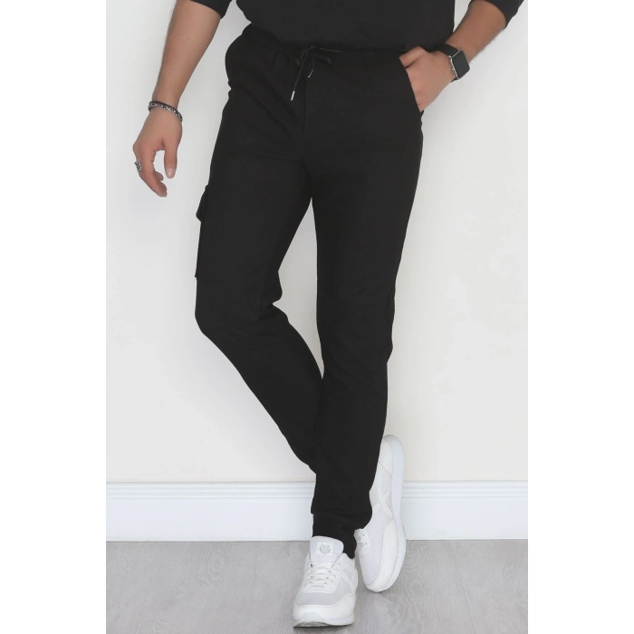 Kargo Cepli Ottoman Kumaş Erkek Eşofman Altı Siyah - 42653.1937.