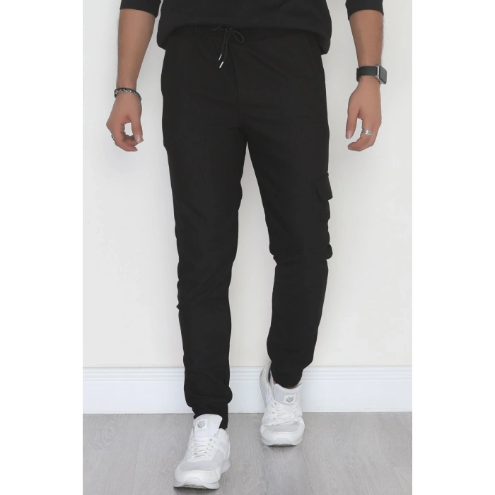 Kargo Cepli Ottoman Kumaş Erkek Eşofman Altı Siyah - 42654.1937.