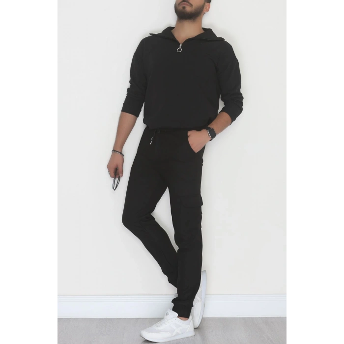 Kargo Cepli Ottoman Kumaş Erkek Eşofman Altı Siyah - 42654.1937.