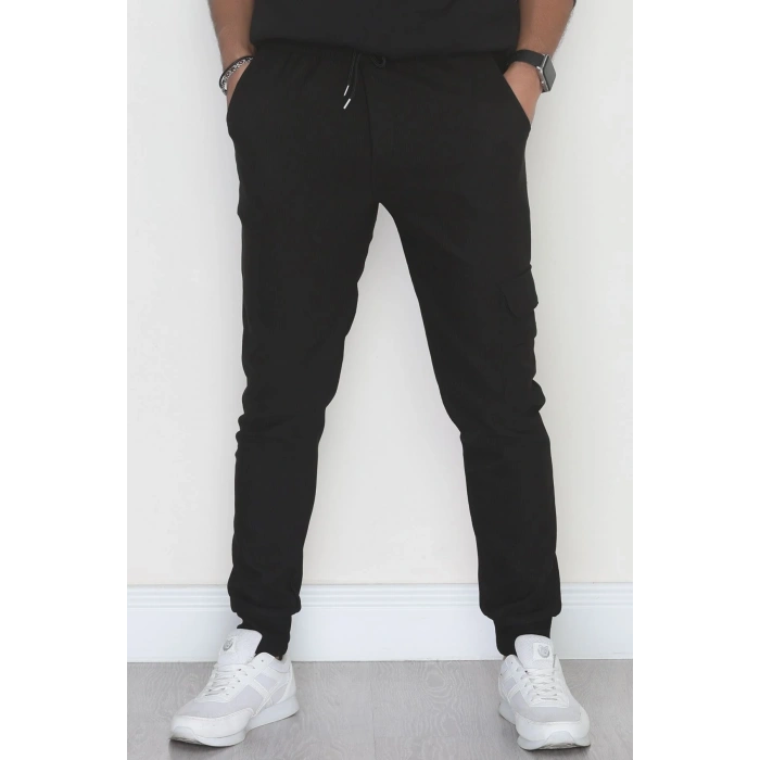 Kargo Cepli Ottoman Kumaş Erkek Eşofman Altı Siyah - 42654.1937.