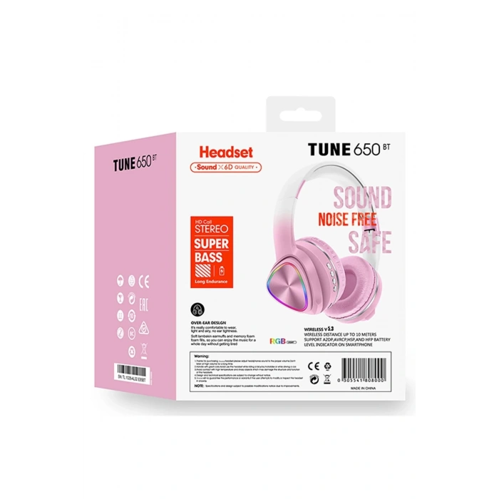 Karler Bass Tune 650 BT RGB Kablosuz Kafaüstü Kulaklık - Pembe