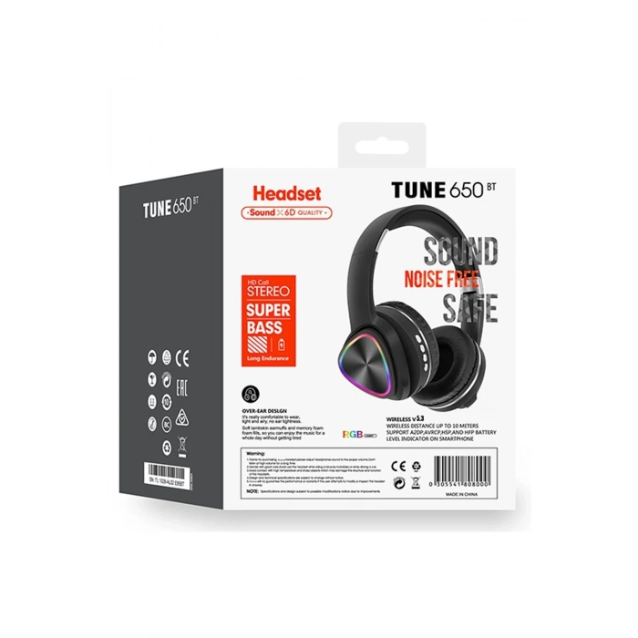 Karler Bass Tune 650 BT RGB Kablosuz Kafaüstü Kulaklık - Siyah