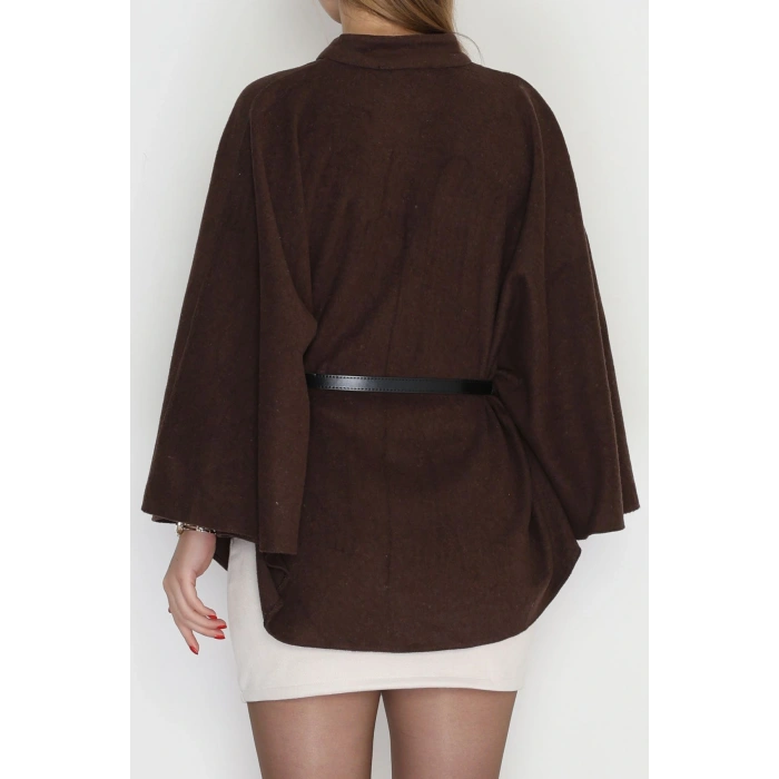 Kaşe Kumaş Kemer Detaylı Panço Kahve - 31575.1775.