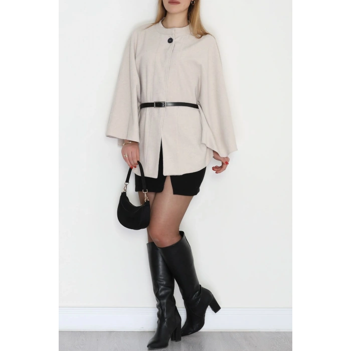 Kaşe Kumaş Kemer Detaylı Panço Taş - 31575.1775.