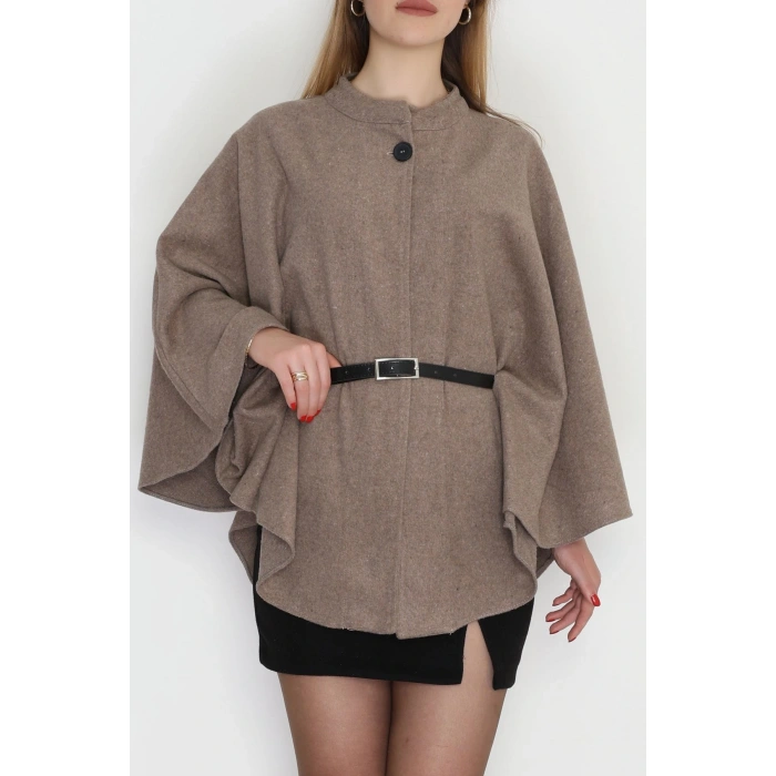 Kaşe Kumaş Kemer Detaylı Panço Vizon - 31575.1775.