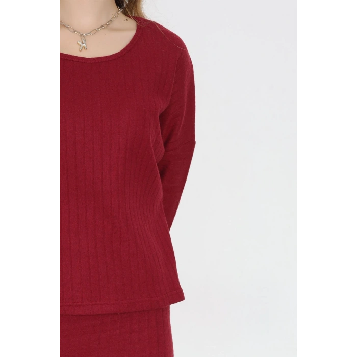 Kaşkorse Kumaş Omuz Düşümlü Midi Boy Etekli Takım Kırmızı - 42800.1567.