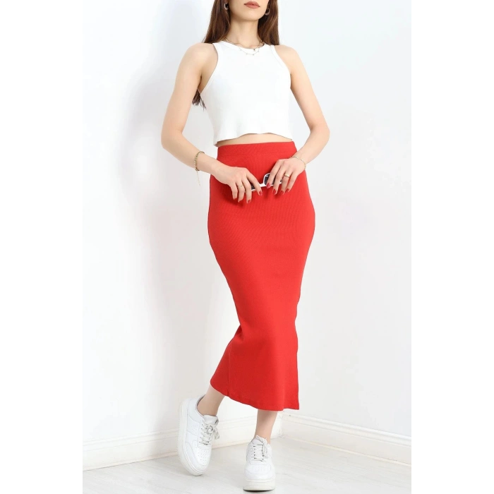 Kaşkorse Yırtmaçlı Etek Kırmızı - 90329.1567.
