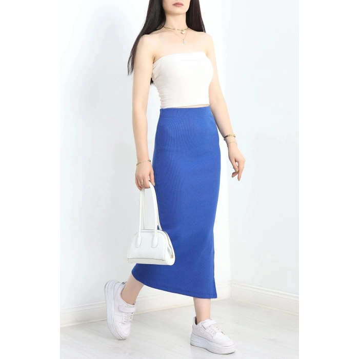 Kaşkorse Yırtmaçlı Etek Saks - 42019.1567.