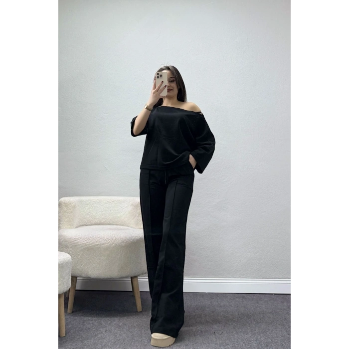 Kayık Yaka Eşofman Takımı Siyah - 52247.1857.