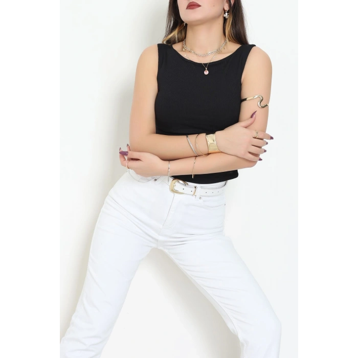 Kayık Yaka Fitilli Body Siyah - 5084.125.