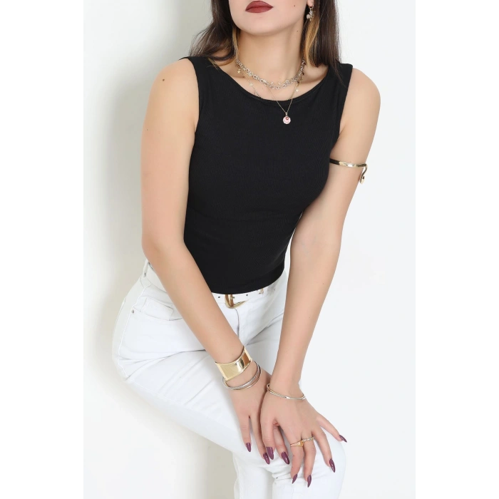 Kayık Yaka Fitilli Body Siyah - 5084.125.