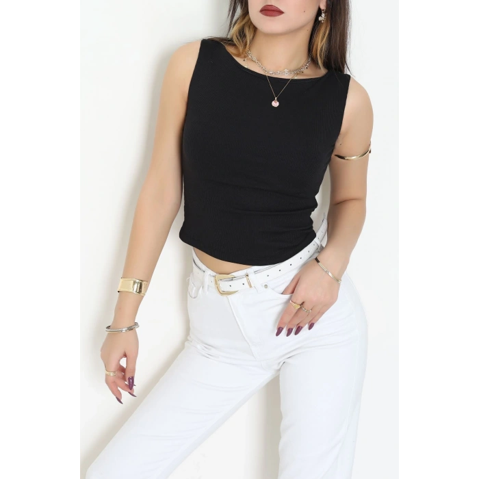 Kayık Yaka Fitilli Body Siyah - 5084.125.