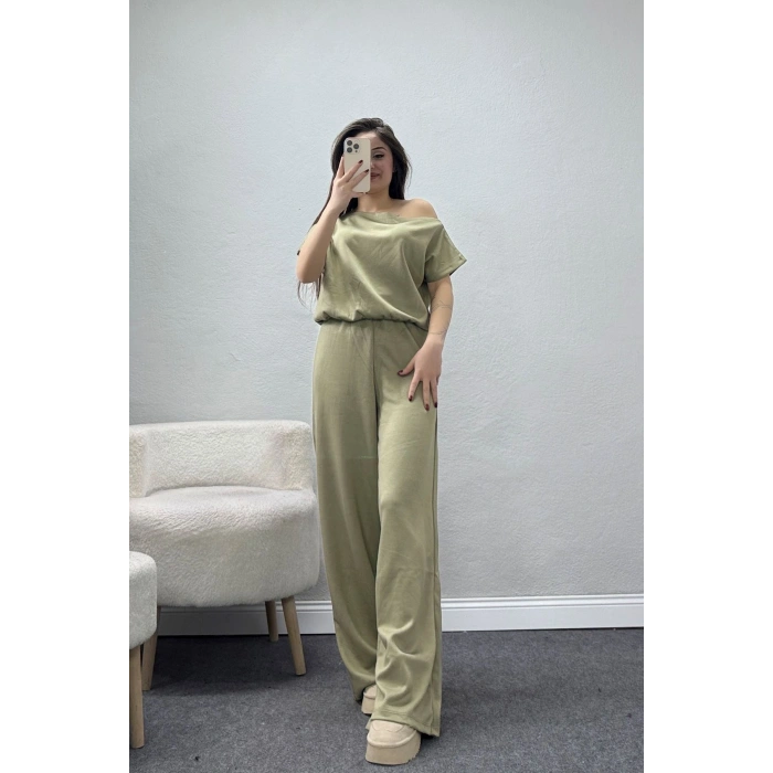 Kayık Yaka Modal Kumaş Kısa Kollu İkili Takım Haki - 55093.1567.