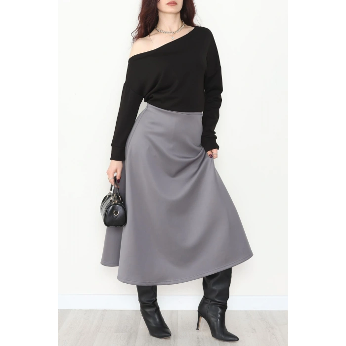 Kayık Yaka Omuz Düşümlü Double Face Kumaş Bluz Siyah - 22185.200.