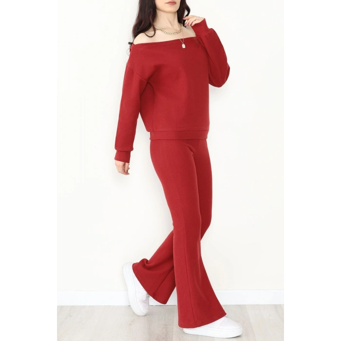 Kayık Yaka Selanik Kumaş İkili Takım Bordo - 42739.1567.