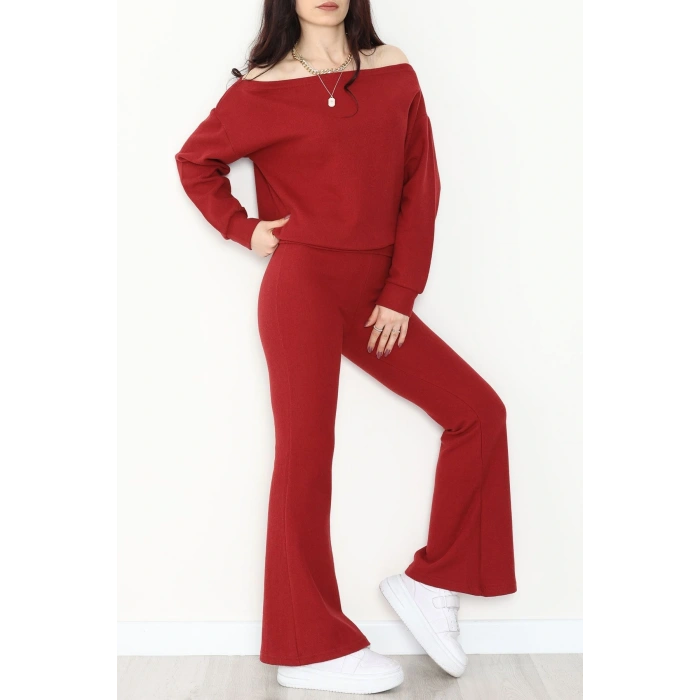 Kayık Yaka Selanik Kumaş İkili Takım Bordo - 42739.1567.