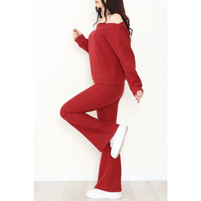 Kayık Yaka Selanik Kumaş İkili Takım Bordo - 42739.1567.