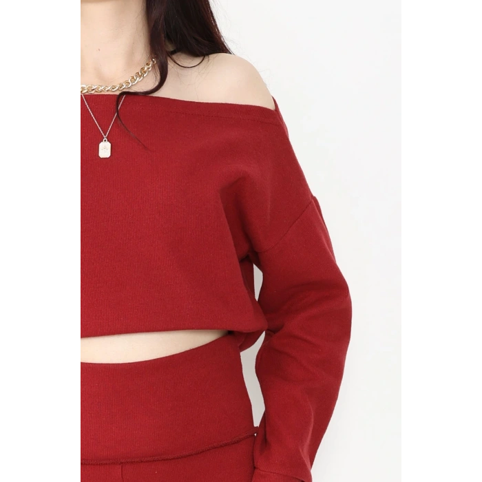 Kayık Yaka Selanik Kumaş İkili Takım Bordo - 42739.1567.