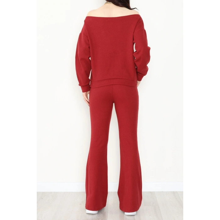 Kayık Yaka Selanik Kumaş İkili Takım Bordo - 42739.1567.