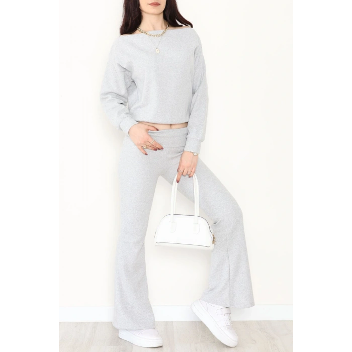 Kayık Yaka Selanik Kumaş İkili Takım Gri - 42739.1567.