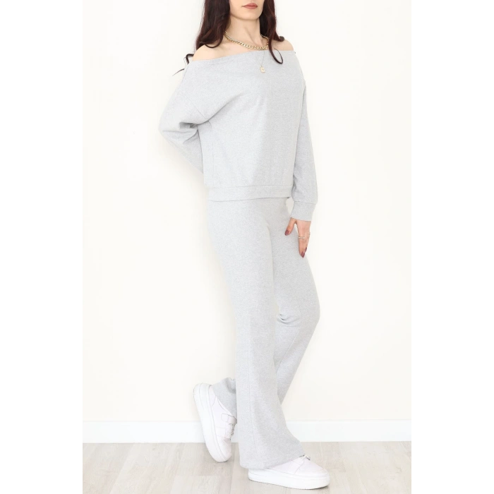 Kayık Yaka Selanik Kumaş İkili Takım Gri - 42739.1567.