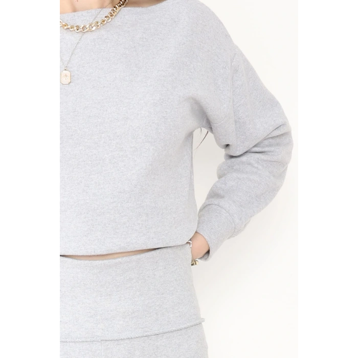 Kayık Yaka Selanik Kumaş İkili Takım Gri - 42739.1567.