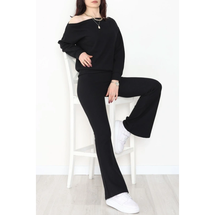 Kayık Yaka Selanik Kumaş İkili Takım Siyah - 42739.1567.