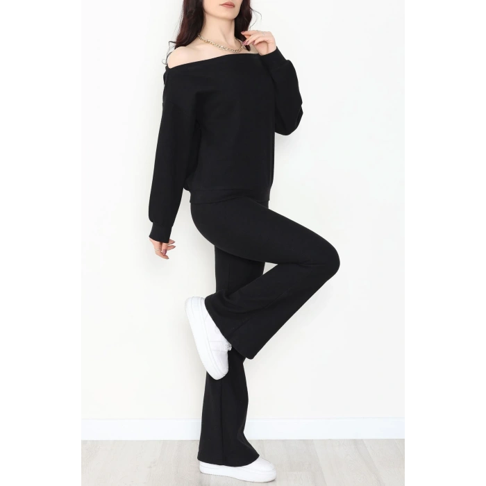 Kayık Yaka Selanik Kumaş İkili Takım Siyah - 42739.1567.