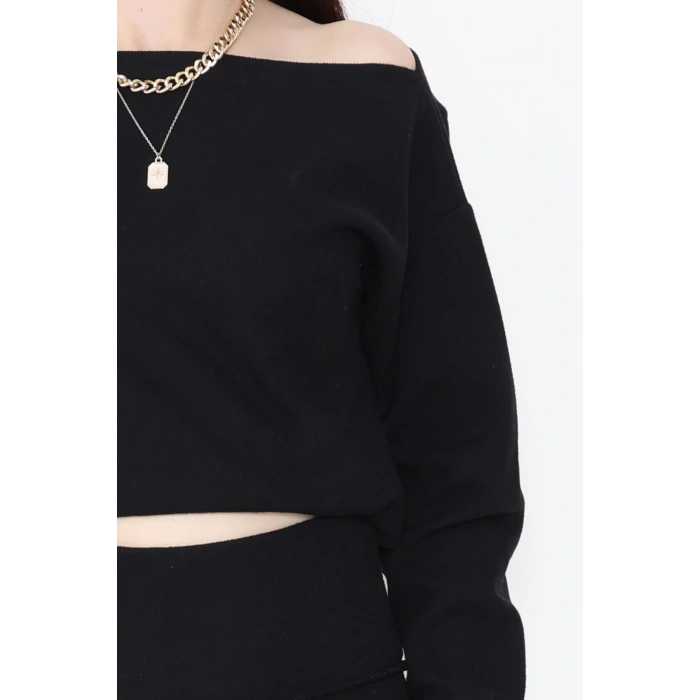 Kayık Yaka Selanik Kumaş İkili Takım Siyah - 42739.1567.