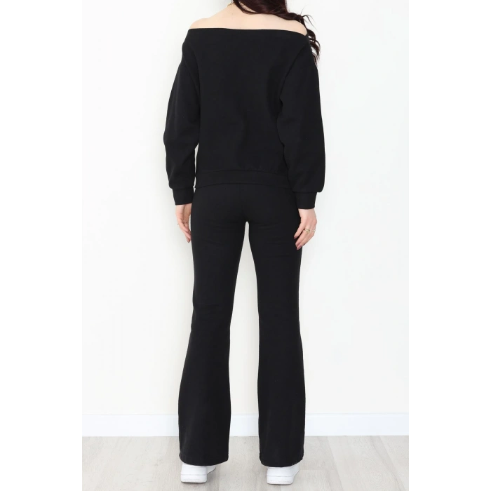 Kayık Yaka Selanik Kumaş İkili Takım Siyah - 42739.1567.