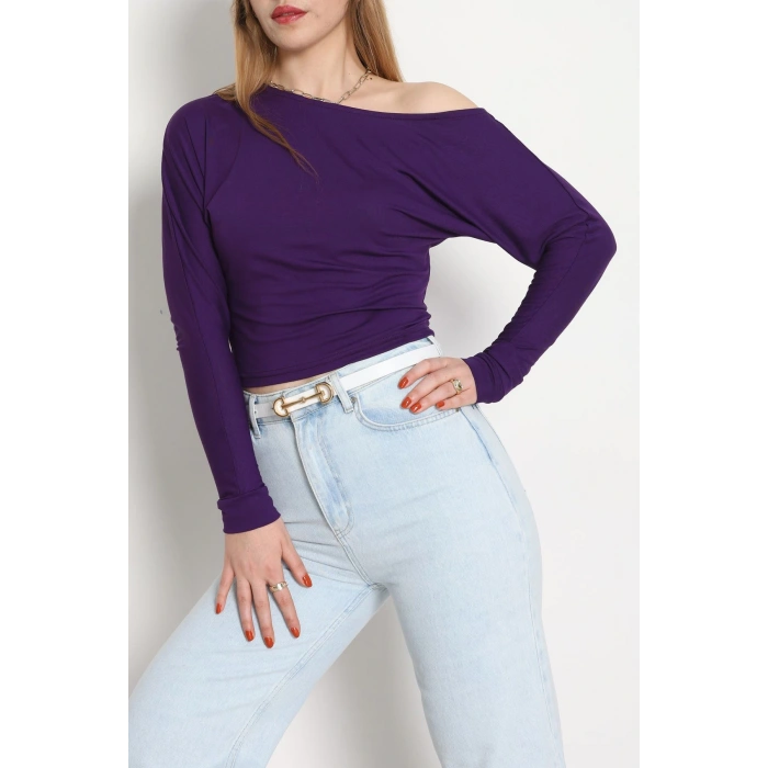 Kayık Yaka Viskon Body Mor - 42777.599.