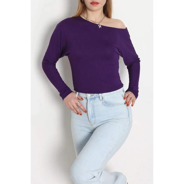 Kayık Yaka Viskon Body Mor - 42777.599.