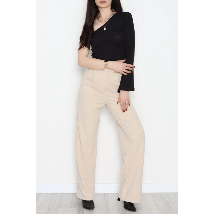 Kemer Cırtlı Krep Pantolon Bej - 20255.1865.