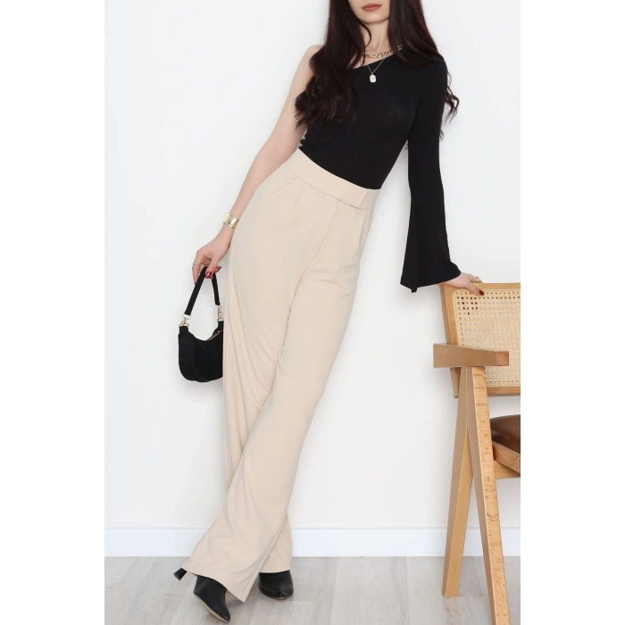 Kemer Cırtlı Krep Pantolon Bej - 20255.1865.