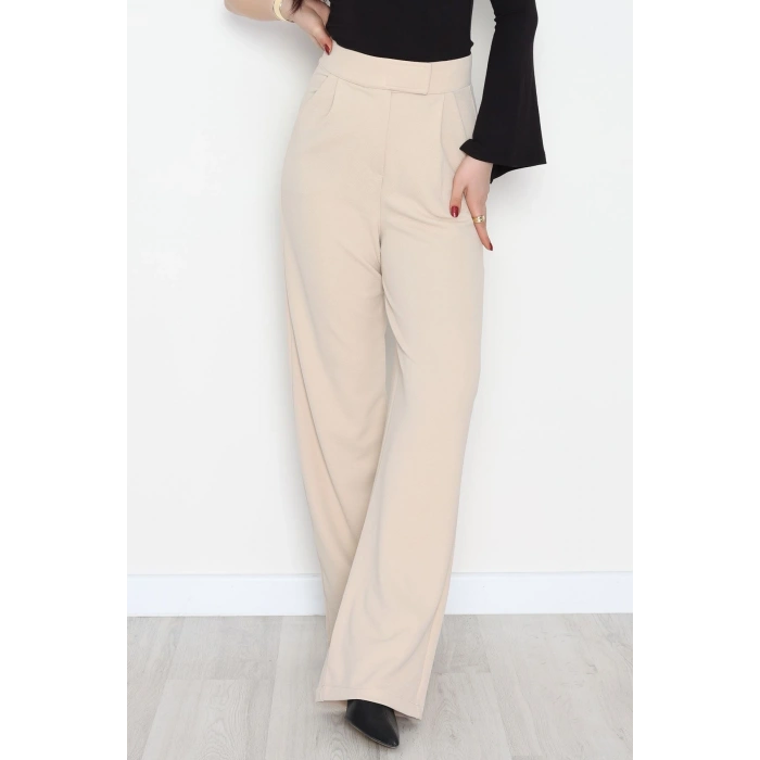 Kemer Cırtlı Krep Pantolon Bej - 20255.1865.