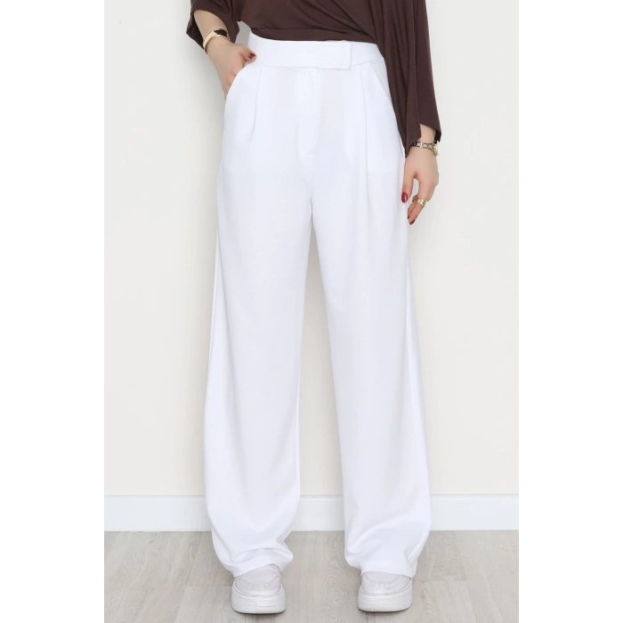 Kemer Cırtlı Krep Pantolon Beyaz - 20255.1865.