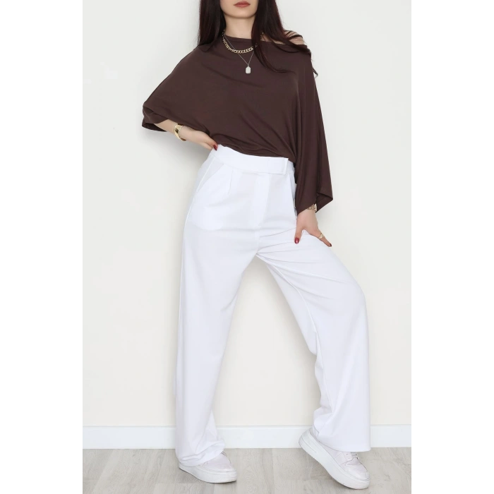 Kemer Cırtlı Krep Pantolon Beyaz - 20255.1865.