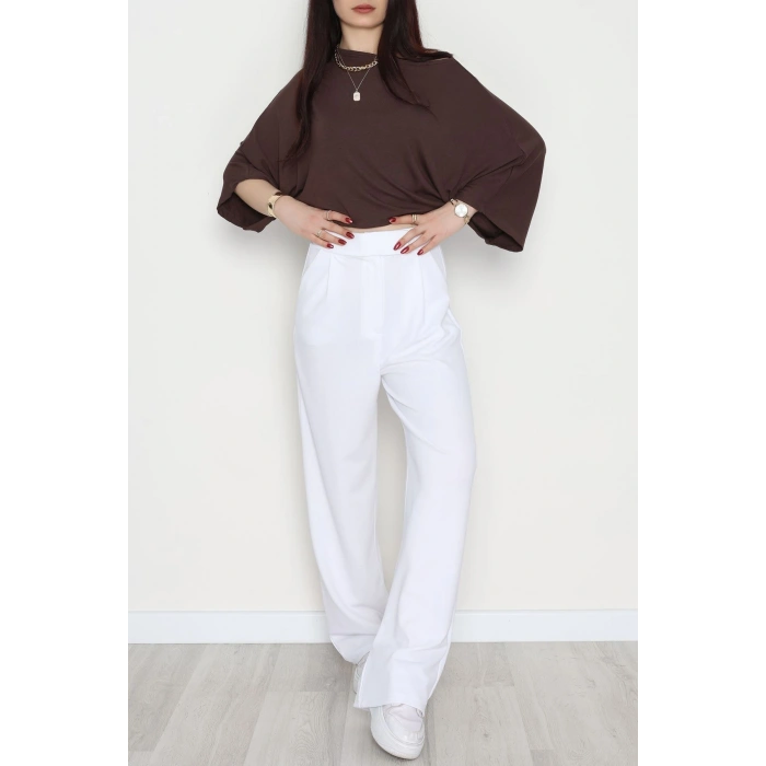 Kemer Cırtlı Krep Pantolon Beyaz - 20255.1865.