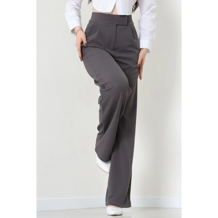 Kemer Cırtlı Krep Pantolon Koyufüme - 20255.1865.