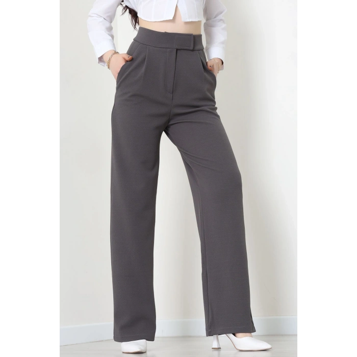 Kemer Cırtlı Krep Pantolon Koyufüme - 20255.1865.