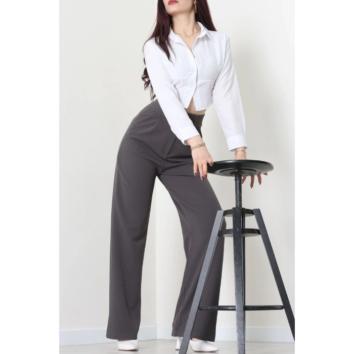 Kemer Cırtlı Krep Pantolon Koyufüme - 20255.1865.