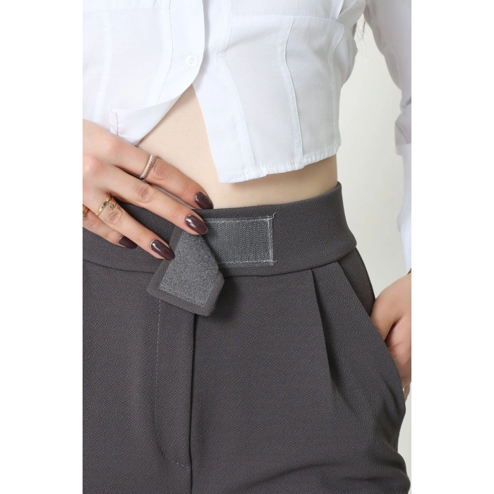 Kemer Cırtlı Krep Pantolon Koyufüme - 20255.1865.