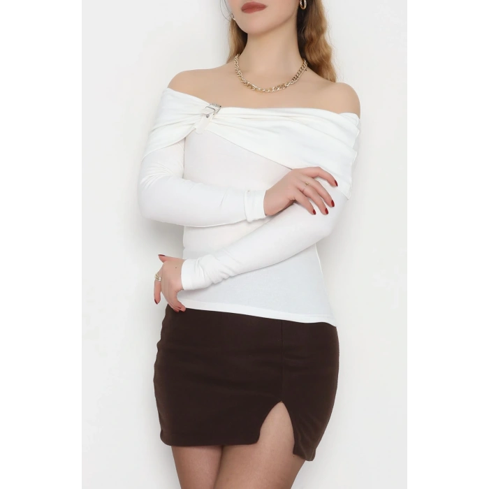 Kemer Detaylı Buzzy Bluz Ekru - 1465.2119.