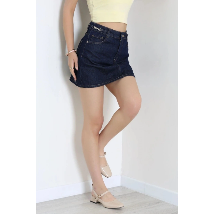 Kemer Detaylı Mini Denim Etek Lacivert - 44035.1590.