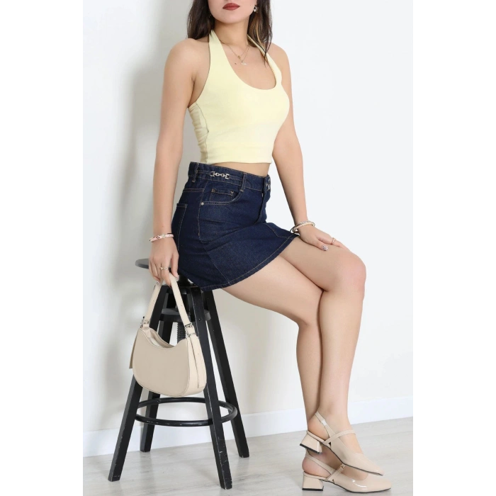 Kemer Detaylı Mini Denim Etek Lacivert - 44035.1590.